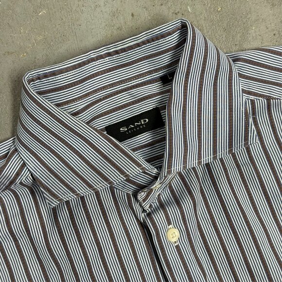 Sand Leisure Striped Dress Shirt Button Up Textured Cotton Large - Picture 5 of 9